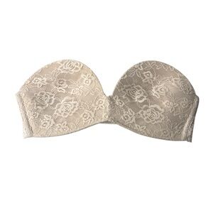 Intimissimi Floral Lace Bandeau Cream Beige Strapless Silicone Band - Size 36B